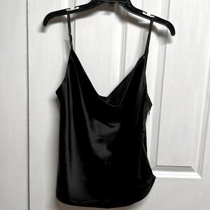 Fashion Nova Black Scoop V Neck Spaghetti Strap Satin Top Size L